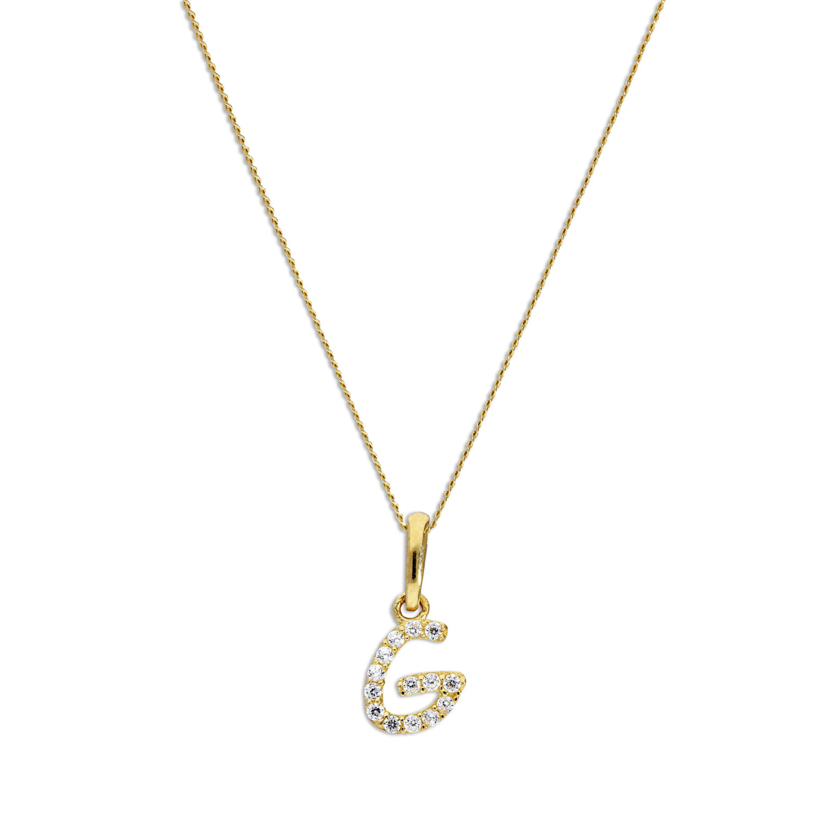Pendentif lettre G en or 9 carats et cristal CZ transparent sur chaîne de 40 à 50 cm