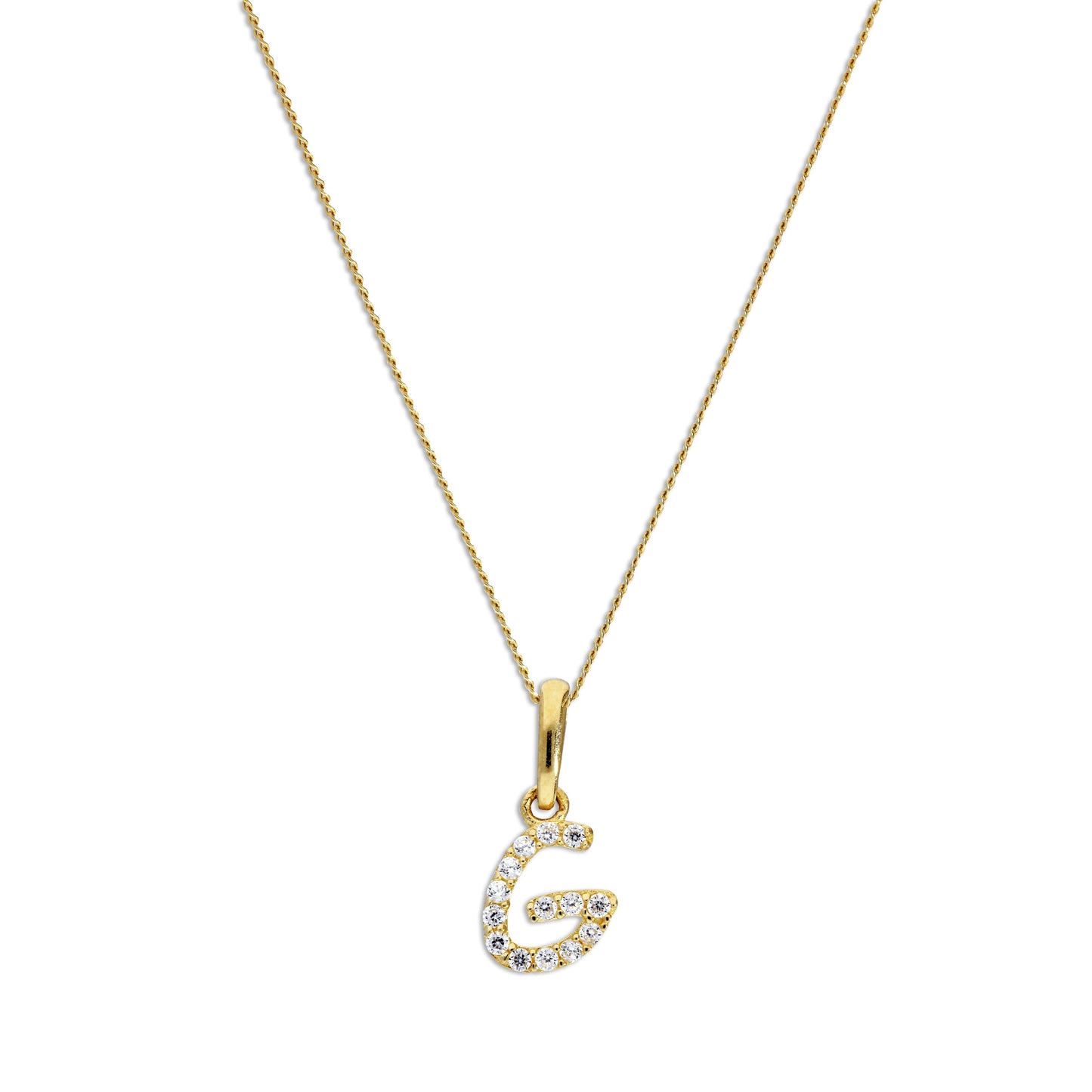 Pendentif lettre G en or 9 carats et cristal CZ transparent sur chaîne de 40 à 50 cm