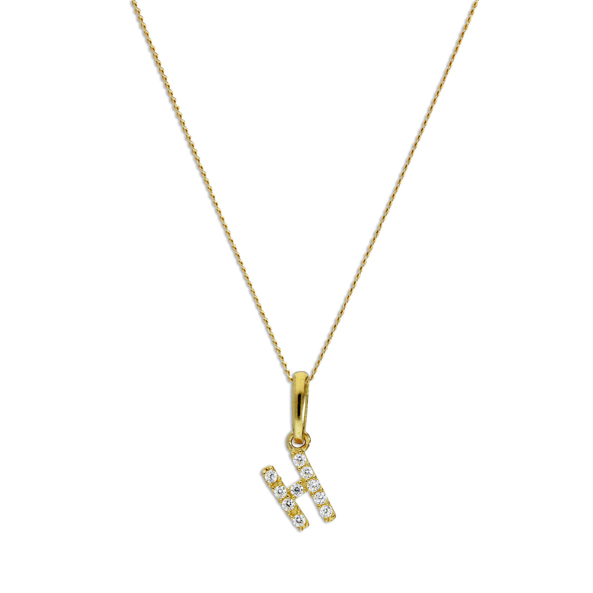 Pendentif lettre H en or 9 carats et cristal CZ transparent sur chaîne de 40 à 50 cm
