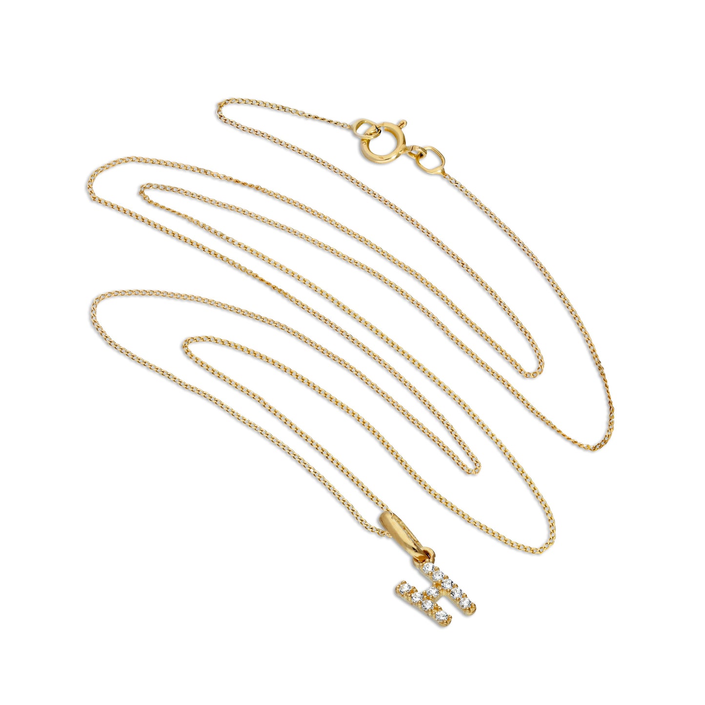 Pendentif lettre H en or 9 carats et cristal CZ transparent sur chaîne de 40 à 50 cm
