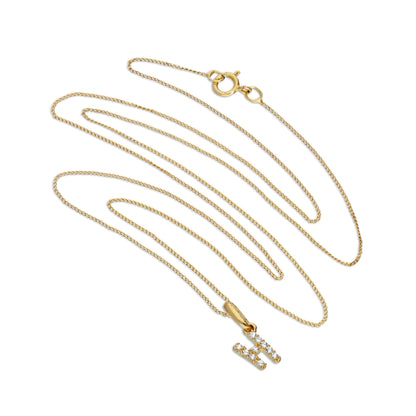 Pendentif lettre H en or 9 carats et cristal CZ transparent sur chaîne de 40 à 50 cm