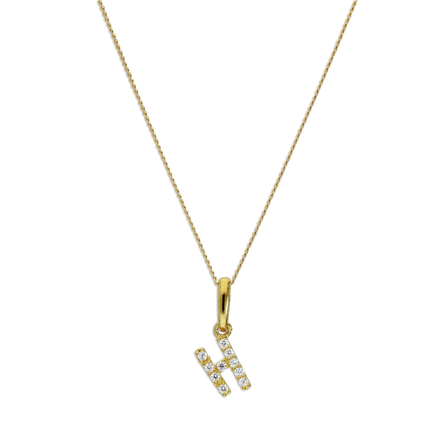 Pendentif lettre H en or 9 carats et cristal CZ transparent sur chaîne de 40 à 50 cm