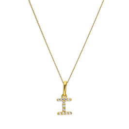 Pendentif lettre I en or 9 carats et cristal CZ transparent sur chaîne de 40 à 50 cm