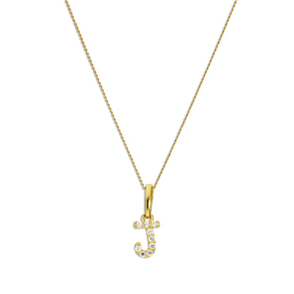Pendentif lettre J en or 9 carats et cristal CZ transparent sur chaîne de 40 à 50 cm