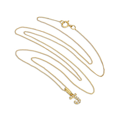 Pendentif lettre J en or 9 carats et cristal CZ transparent sur chaîne de 40 à 50 cm