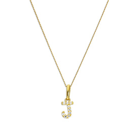 Pendentif lettre J en or 9 carats et cristal CZ transparent sur chaîne de 40 à 50 cm