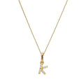 Pendentif lettre K en or 9 carats et cristal CZ transparent sur chaîne de 40 à 50 cm