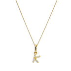Pendentif lettre K en or 9 carats et cristal CZ transparent sur chaîne de 40 à 50 cm