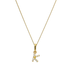 Pendentif lettre K en or 9 carats et cristal CZ transparent sur chaîne de 40 à 50 cm