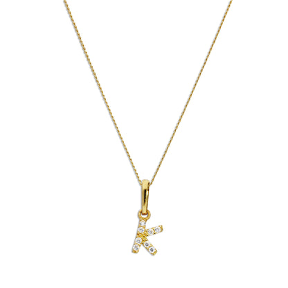 Pendentif lettre K en or 9 carats et cristal CZ transparent sur chaîne de 40 à 50 cm