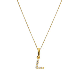 Pendentif lettre L en or 9 carats et cristal CZ transparent sur chaîne de 40 à 50 cm