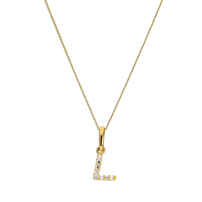 Pendentif lettre L en or 9 carats et cristal CZ transparent sur chaîne de 40 à 50 cm