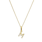 Pendentif lettre M en or 9 carats et cristal CZ transparent sur chaîne de 40 à 50 cm