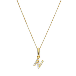 Pendentif lettre N en or 9 carats et cristal CZ transparent sur chaîne de 40 à 50 cm