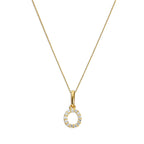 Pendentif lettre O en or 9 carats et cristal CZ transparent sur chaîne de 40 à 50 cm