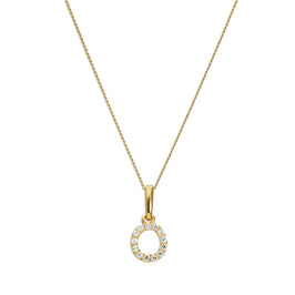 Pendentif lettre O en or 9 carats et cristal CZ transparent sur chaîne de 40 à 50 cm