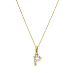 Pendentif lettre P en or 9 carats et cristal CZ transparent sur chaîne de 40 à 50 cm