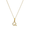 Pendentif lettre Q en or 9 carats et cristal CZ transparent sur chaîne de 40 à 50 cm