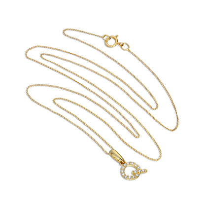 Pendentif lettre Q en or 9 carats et cristal CZ transparent sur chaîne de 40 à 50 cm