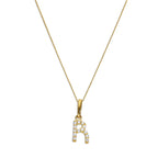 Pendentif lettre R en or 9 carats et cristal CZ transparent sur chaîne de 40 à 50 cm