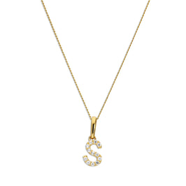 Pendentif lettre S en or 9 carats et cristal CZ transparent sur chaîne de 40 à 50 cm