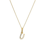 Pendentif lettre U en or 9 carats et cristal CZ transparent sur chaîne de 40 à 50 cm