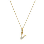 Pendentif lettre V en or 9 carats et cristal CZ transparent sur chaîne de 40 à 50 cm