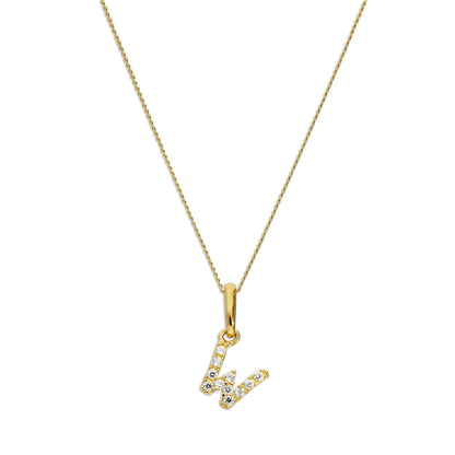 Pendentif lettre W en or 9 carats et cristal CZ transparent sur chaîne de 40 à 50 cm