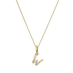 Pendentif lettre W en or 9 carats et cristal CZ transparent sur chaîne de 40 à 50 cm