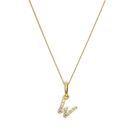 Pendentif lettre W en or 9 carats et cristal CZ transparent sur chaîne de 40 à 50 cm
