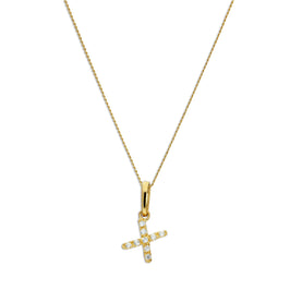 Pendentif lettre X en or 9 carats et cristal CZ transparent sur chaîne de 40 à 50 cm