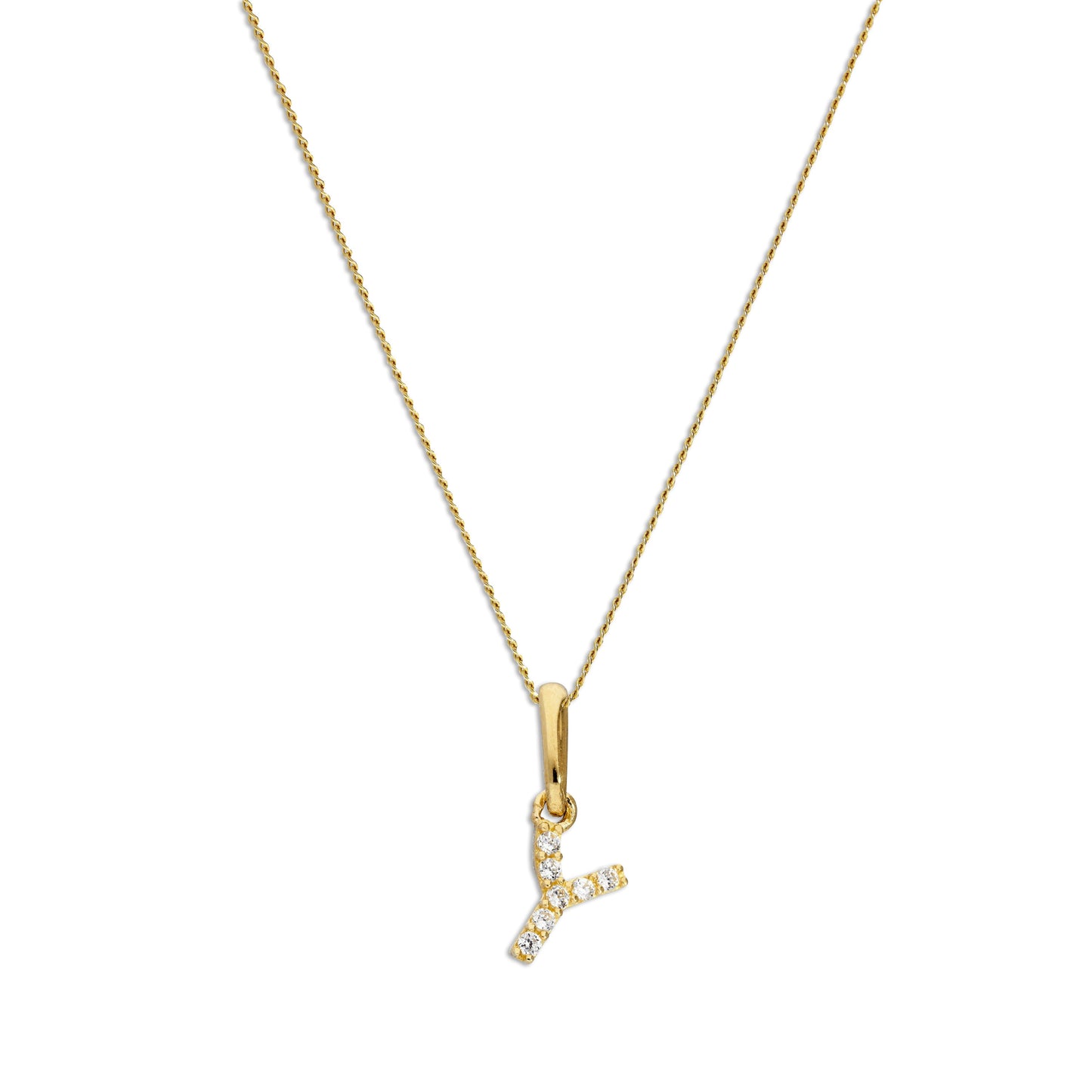 Pendentif lettre Y en or 9 carats et cristal CZ transparent sur chaîne de 40 à 50 cm