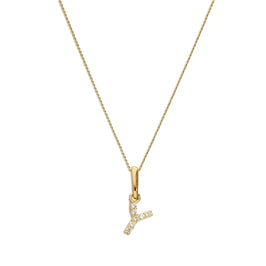 Pendentif lettre Y en or 9 carats et cristal CZ transparent sur chaîne de 40 à 50 cm