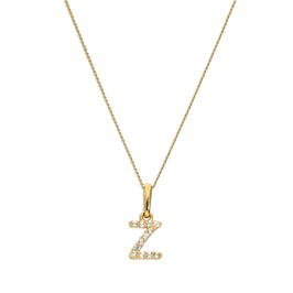 Pendentif lettre Z en or 9 carats et cristal CZ transparent sur chaîne de 40 à 50 cm