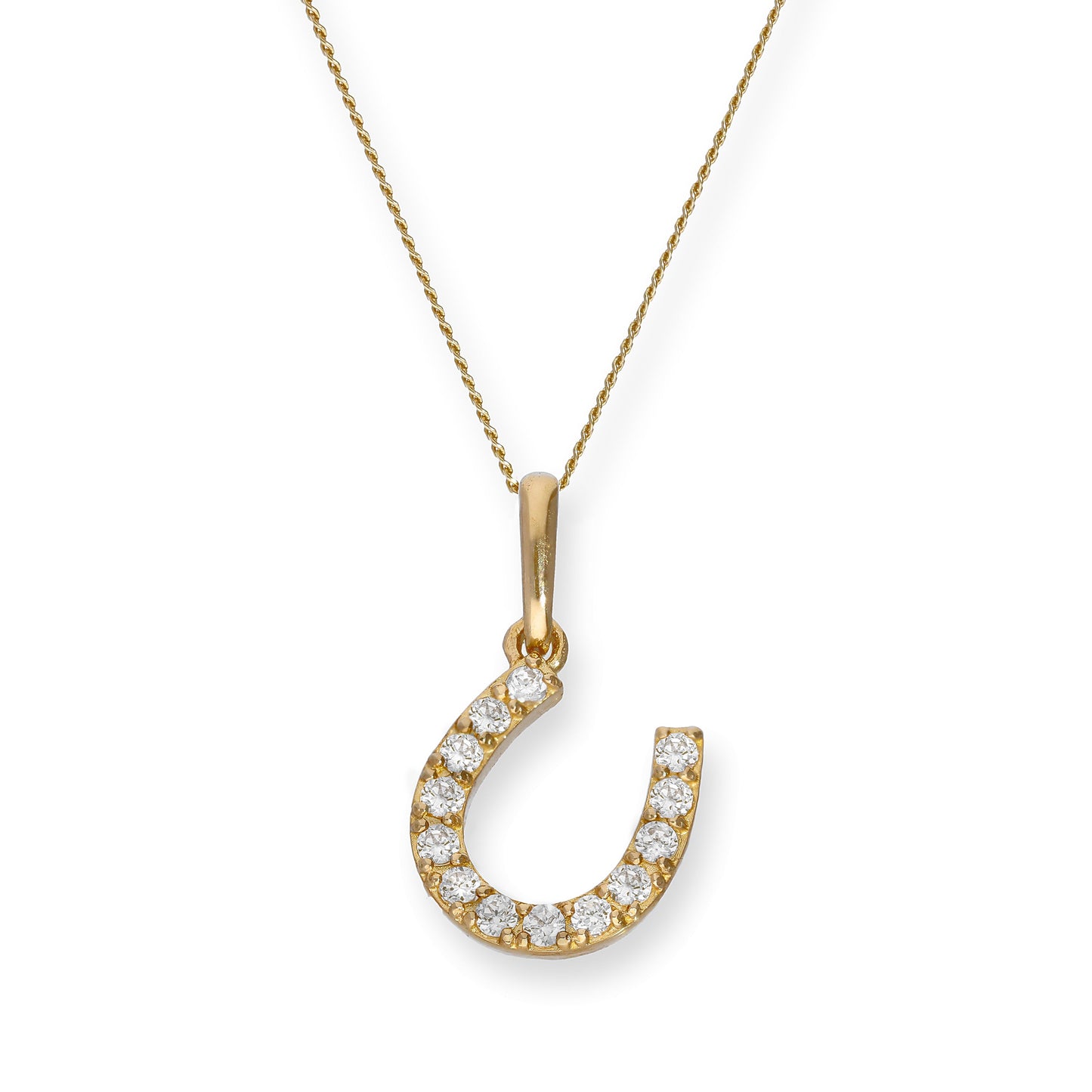 Collier avec pendentif en forme de fer à cheval en or 9 carats et cristal CZ transparent