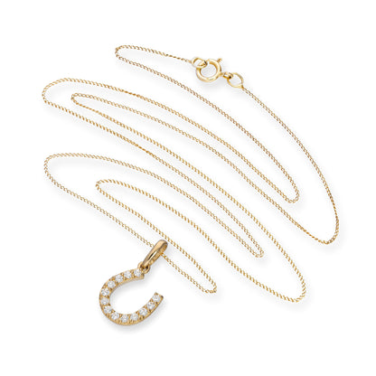 Collier avec pendentif en forme de fer à cheval en or 9 carats et cristal CZ transparent