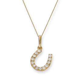 Collier avec pendentif en forme de fer à cheval en or 9 carats et cristal CZ transparent