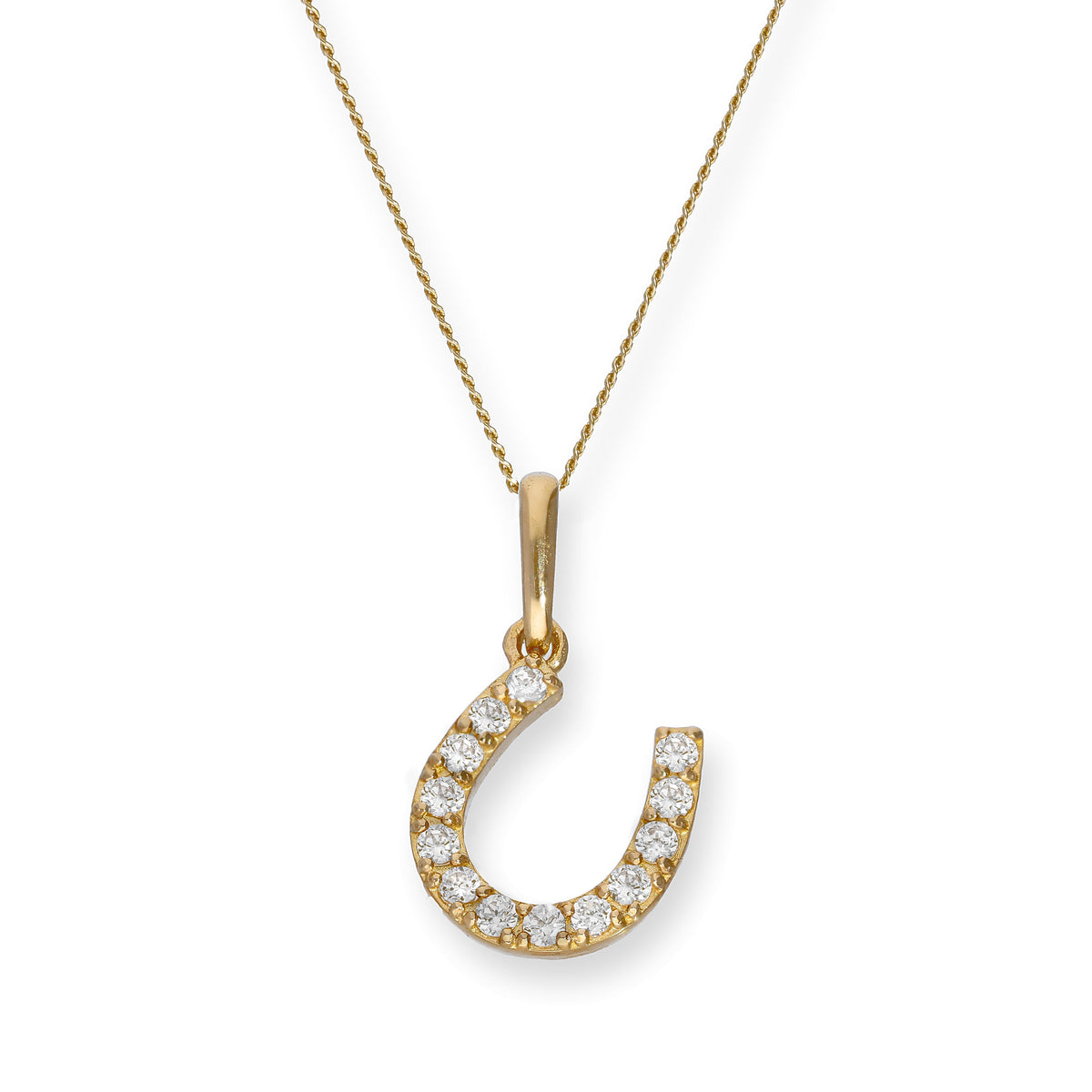Collier avec pendentif en forme de fer à cheval en or 9 carats et cristal CZ transparent