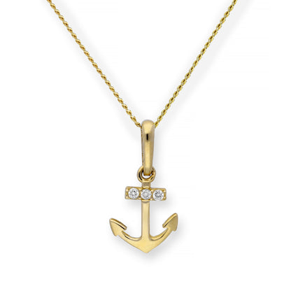 Collier avec pendentif ancre en or 9 carats et cristal CZ transparent