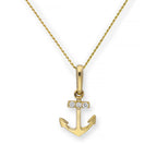 Collier avec pendentif ancre en or 9 carats et cristal CZ transparent