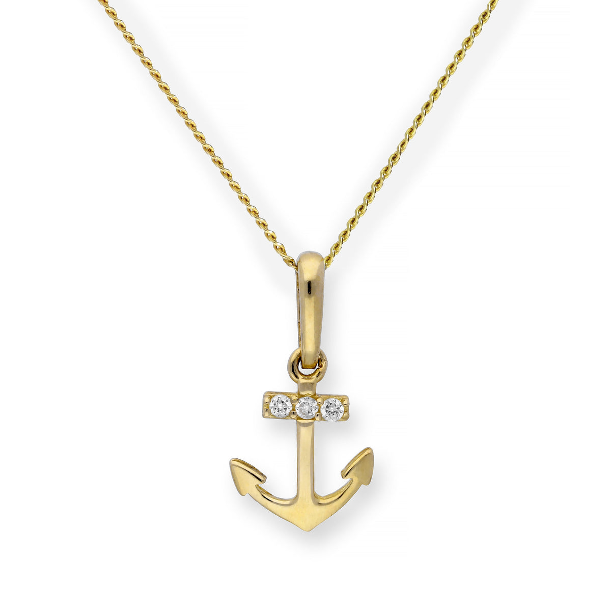 Collier avec pendentif ancre en or 9 carats et cristal CZ transparent