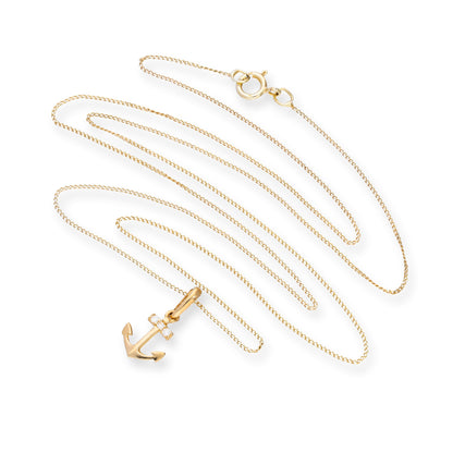 Collier avec pendentif ancre en or 9 carats et cristal CZ transparent