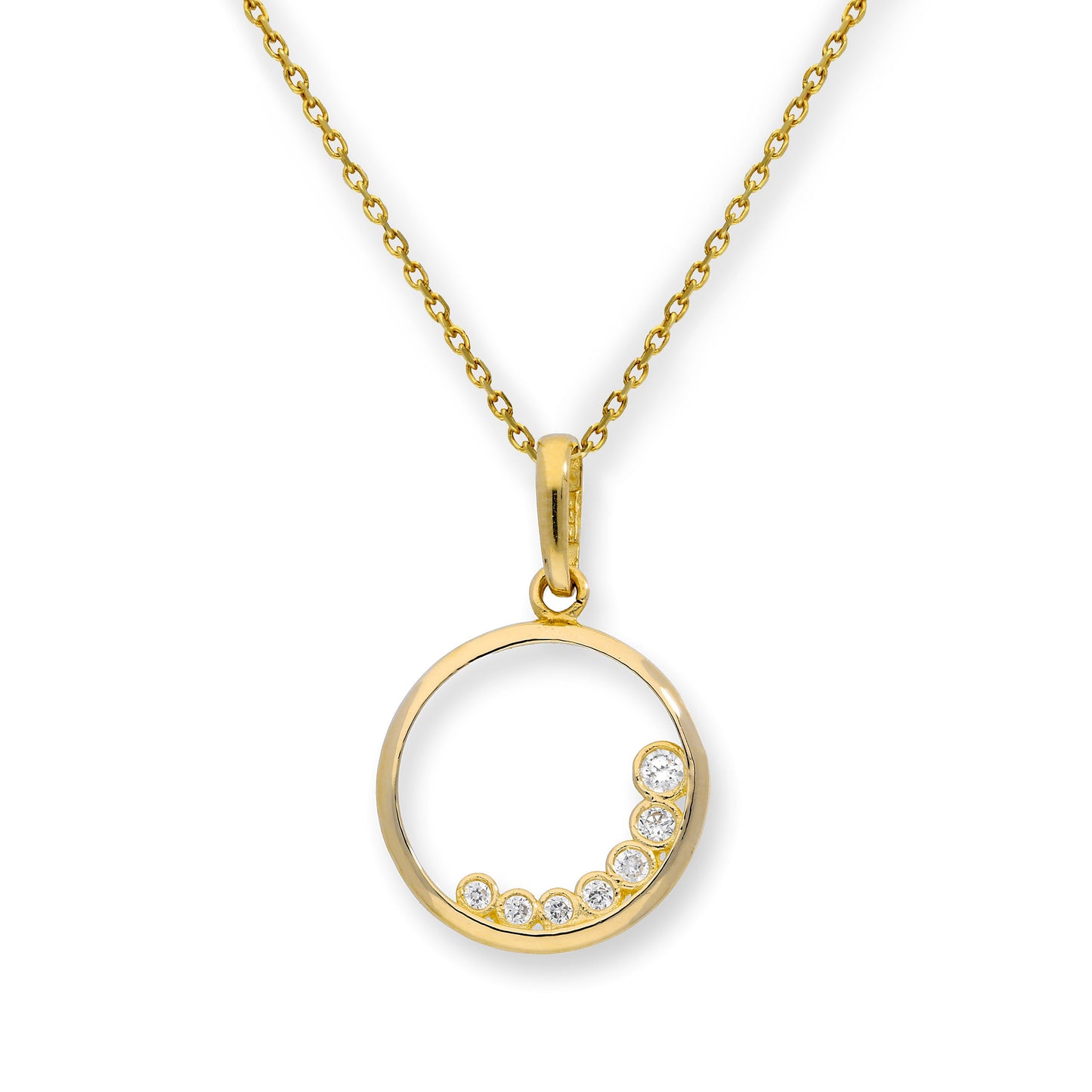Collier avec pendentif en forme de cercle découpé en or 9 carats et cristal CZ transparent