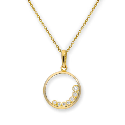 Collier avec pendentif en forme de cercle découpé en or 9 carats et cristal CZ transparent
