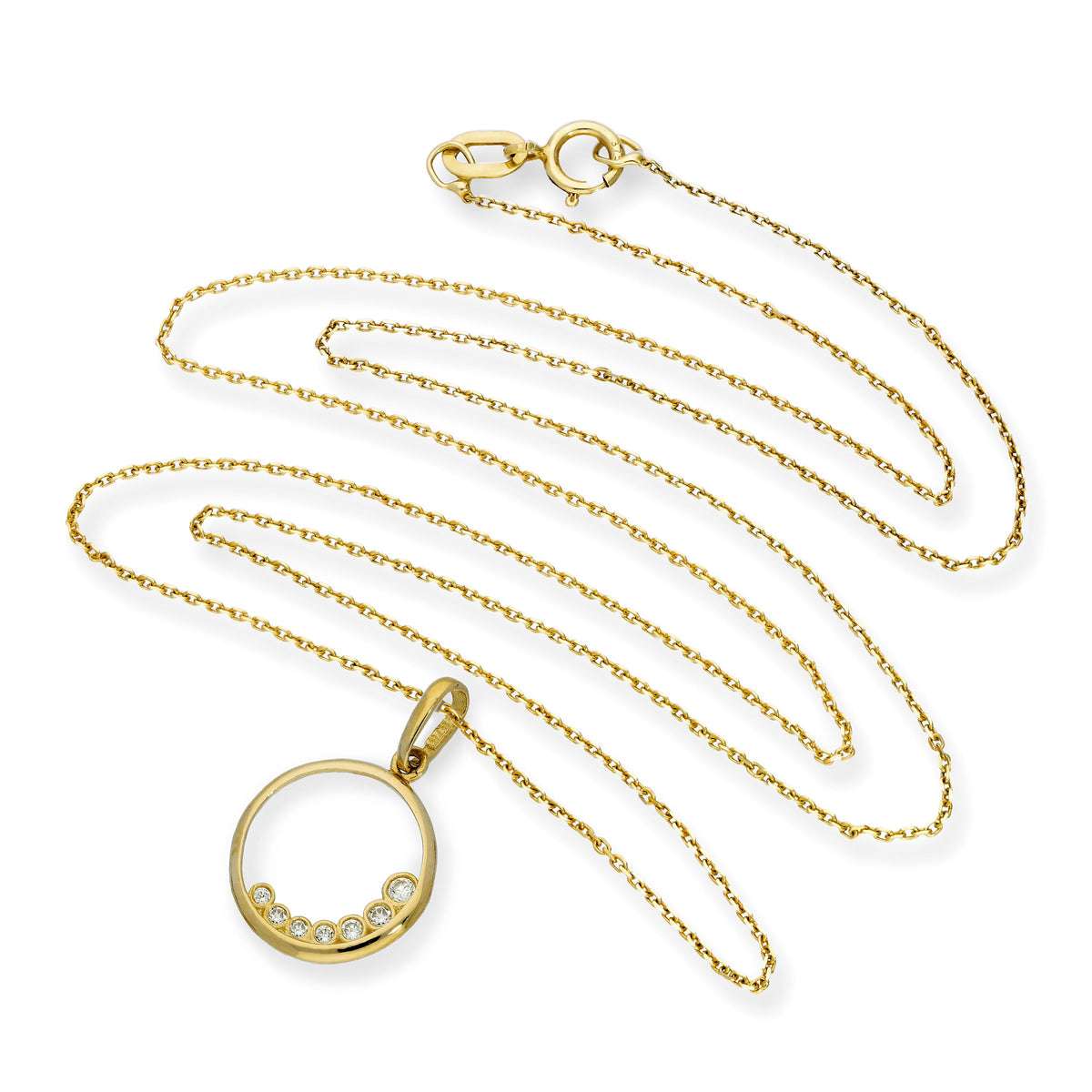 Collier avec pendentif en forme de cercle découpé en or 9 carats et cristal CZ transparent