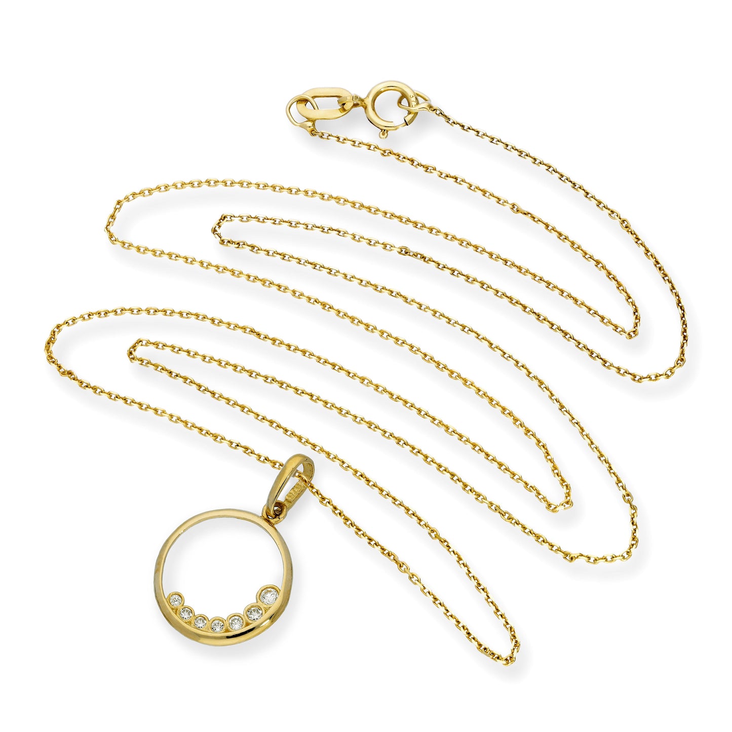 Collier avec pendentif en forme de cercle découpé en or 9 carats et cristal CZ transparent