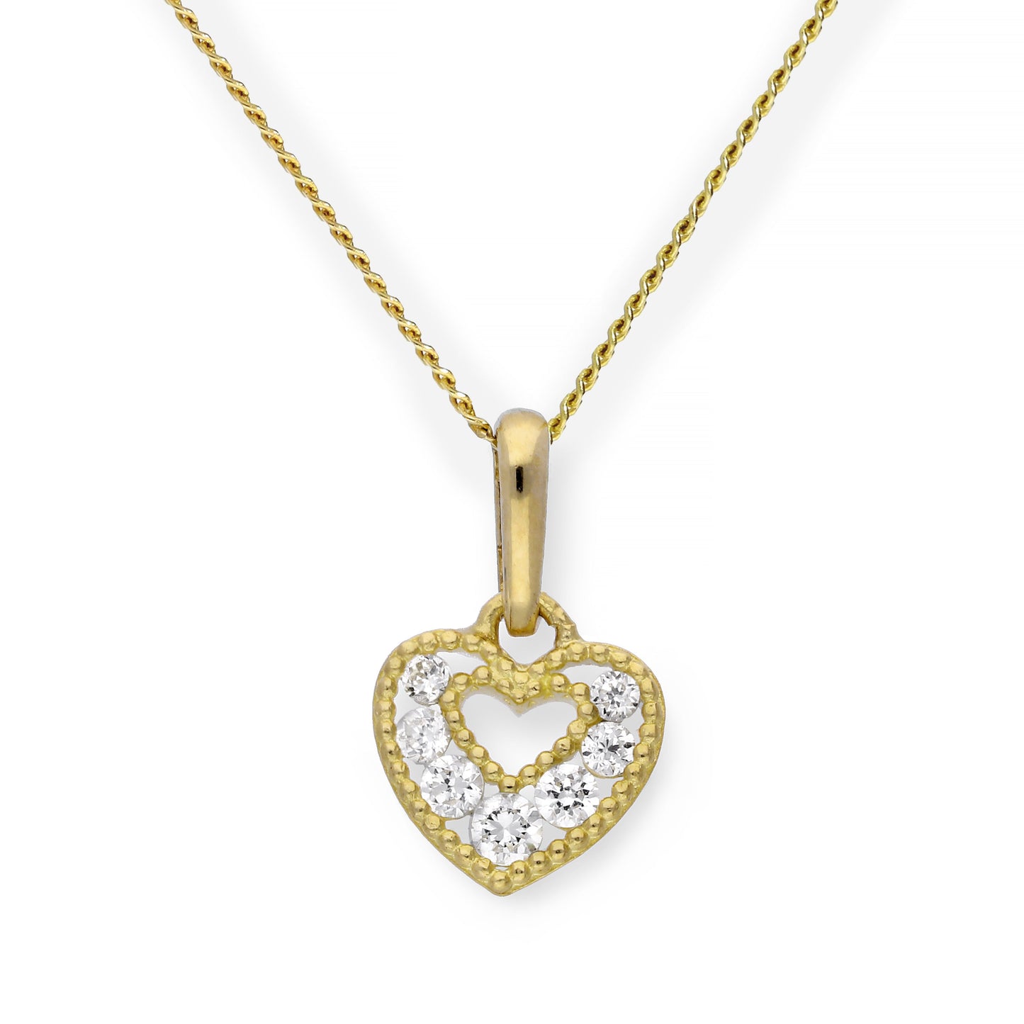 Collier avec pendentif en forme de cœur découpé en or 9 carats et cristal CZ transparent