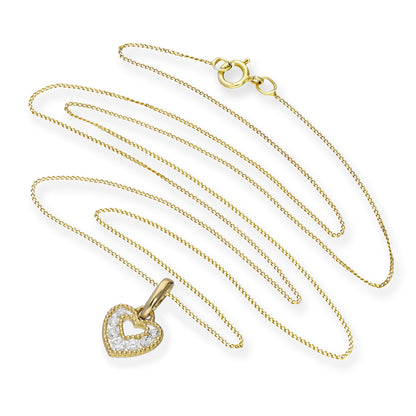 Collier avec pendentif en forme de cœur découpé en or 9 carats et cristal CZ transparent