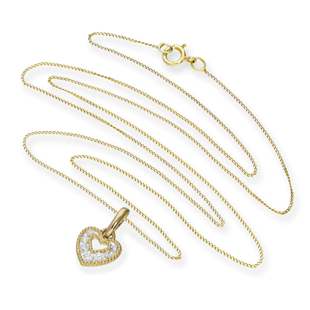 Collier avec pendentif en forme de cœur découpé en or 9 carats et cristal CZ transparent