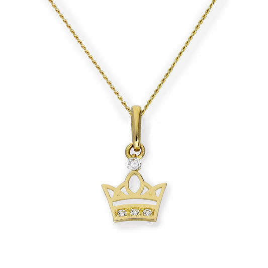 Collier avec pendentif couronne royale en or 9 carats et cristal CZ transparent